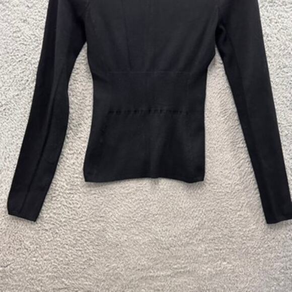 Karen Millen Size 2 Black Top Collar Long Sleeves Body Con Crop Quiet Luxury - Picture 10 of 11